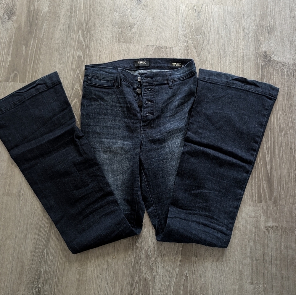 Buffalo David Bitton Dark Wash Wide-Leg Button-Fly Jeans